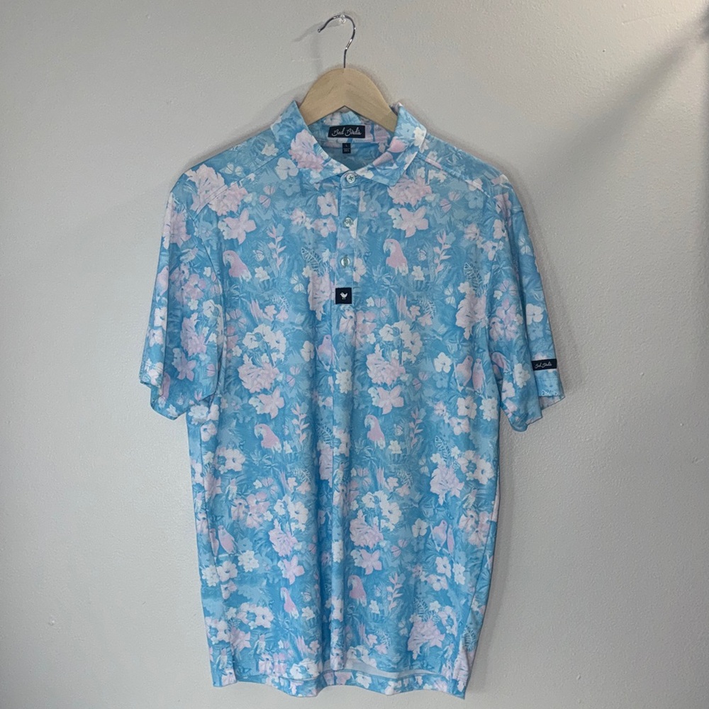Bad Birdie Blue and Pink Floral Golf Shirt